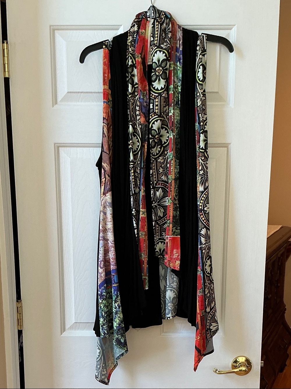 Black Multicolor Draped Open-Front Tunic Vest